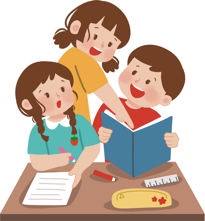 Children study with friends